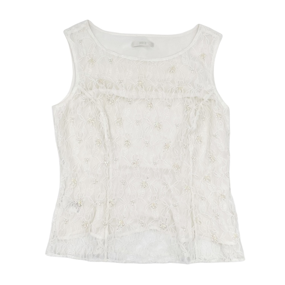 Marks & Spencer Women's White Lacey Beaded Sleeveless Bodice Tank Top UK Size 14